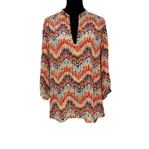 Amanda Uprichard Silk‎ Herringbone Blouse Size LARGE Womens Chevron Long Tunic